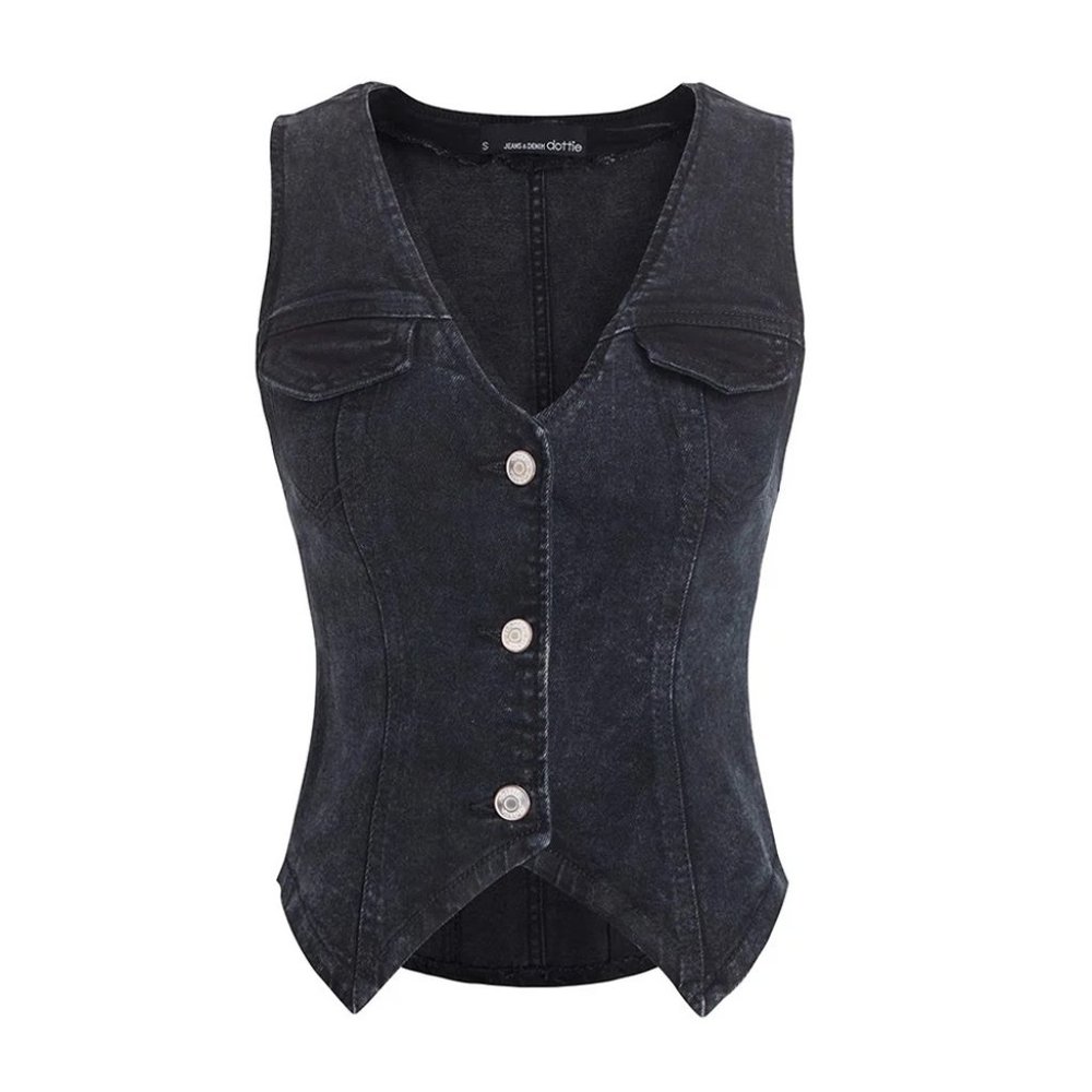 Denim Gilet with Pockets Black - T0745